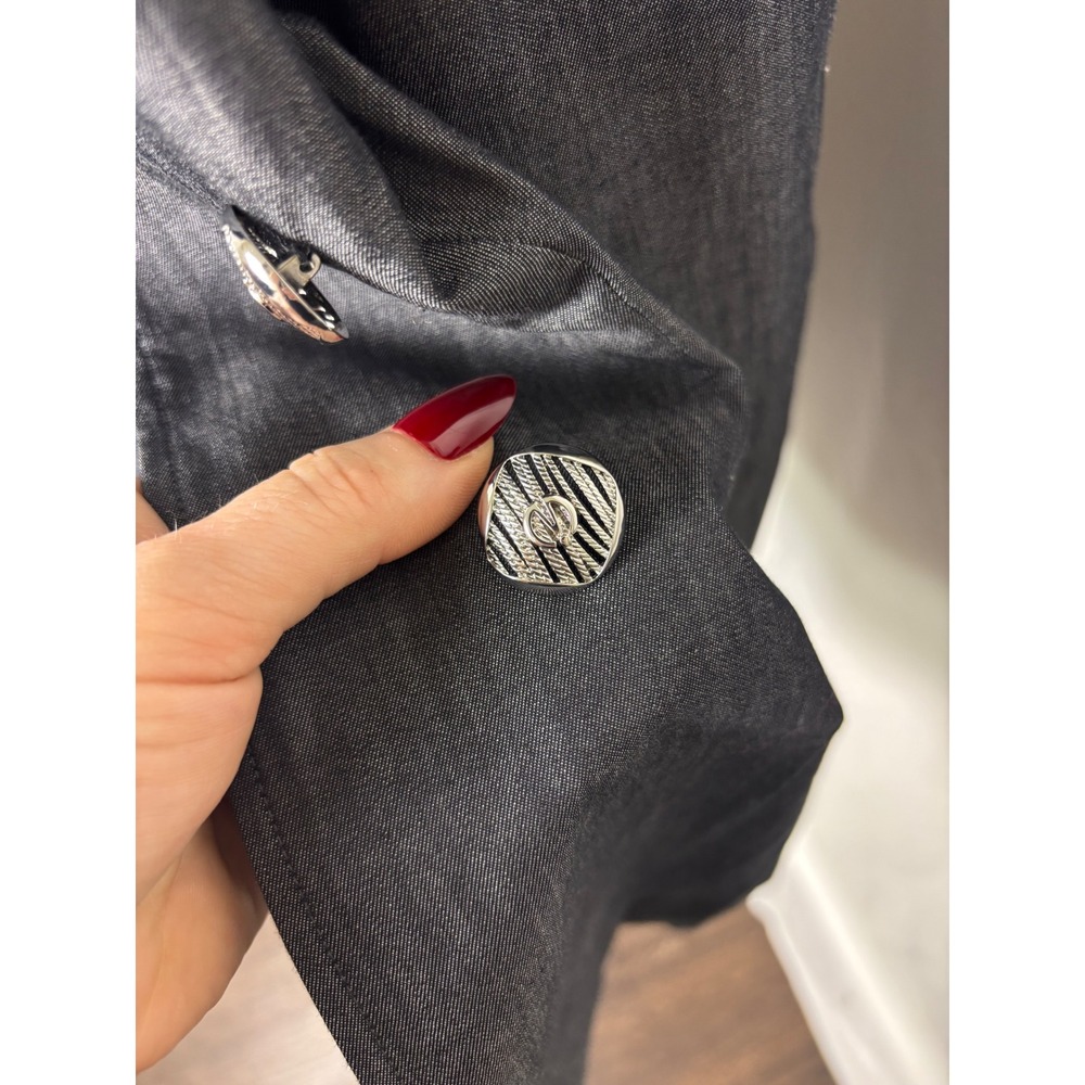 Ming Wang Blazer Jacket Women S Gray Excellent Double Breasted Cotton Office - Picture 7 of 7